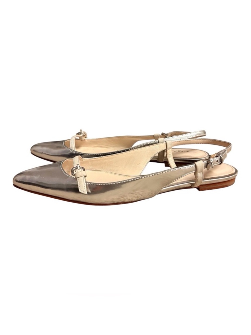 COACH Wooster Metallic Silver Slingback Ballet Flats Women’s Shoes Size 6